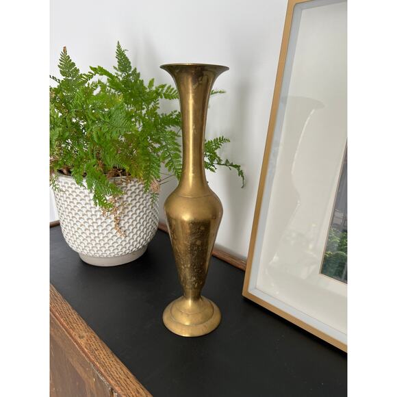 Vintage Tall Brass Vase, Gold, Elegant & Traditional Vase, Bohemian - Picture 2 of 10